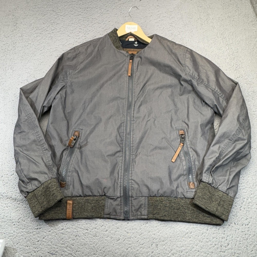 Naketano Jacket Mens 2XL Gray Bomber Lined Full Zip Pockets Elastic Waist